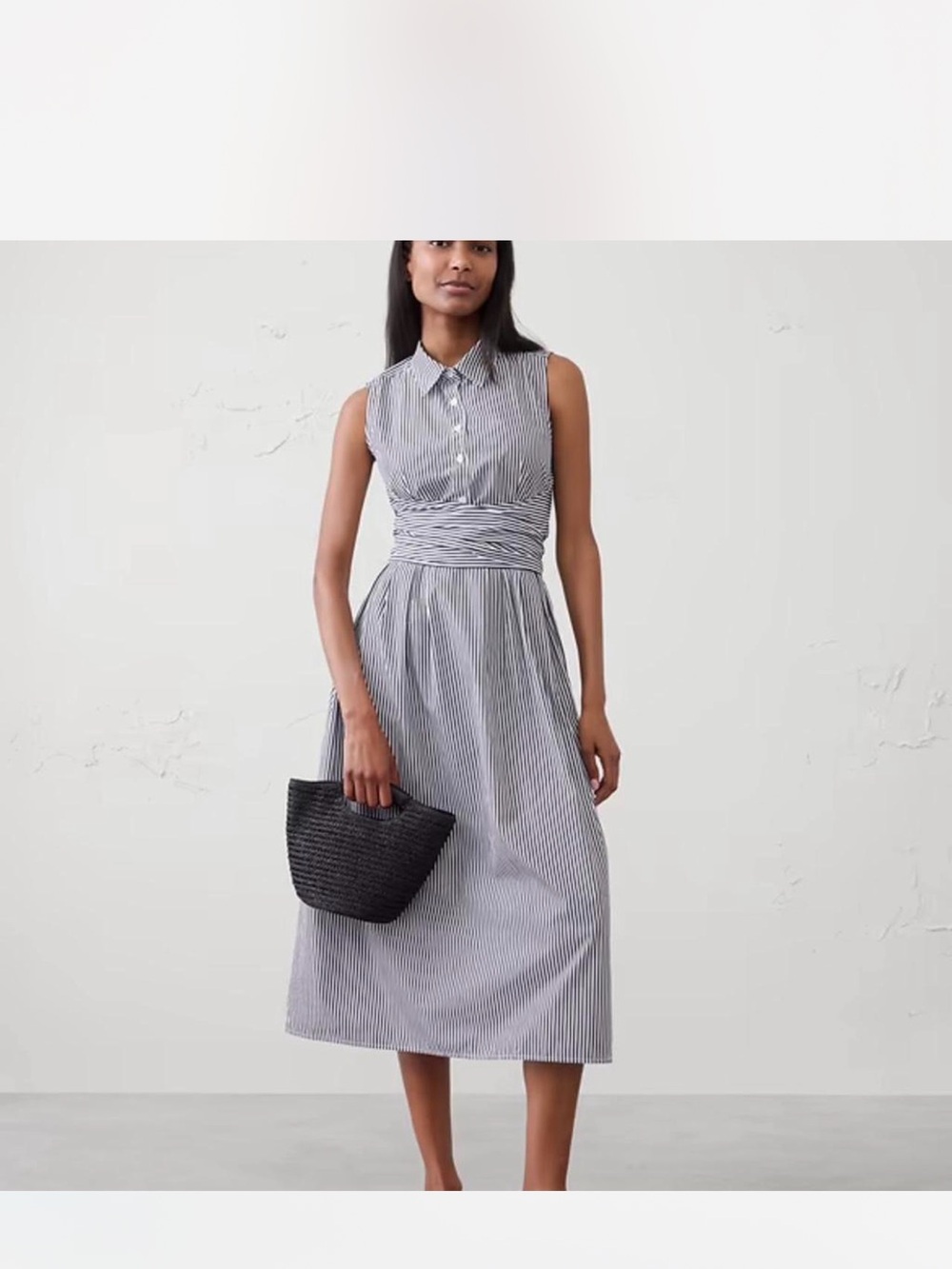 Banana Republic Blue and White Striped Sleeveless Midi Shirt Dress Small